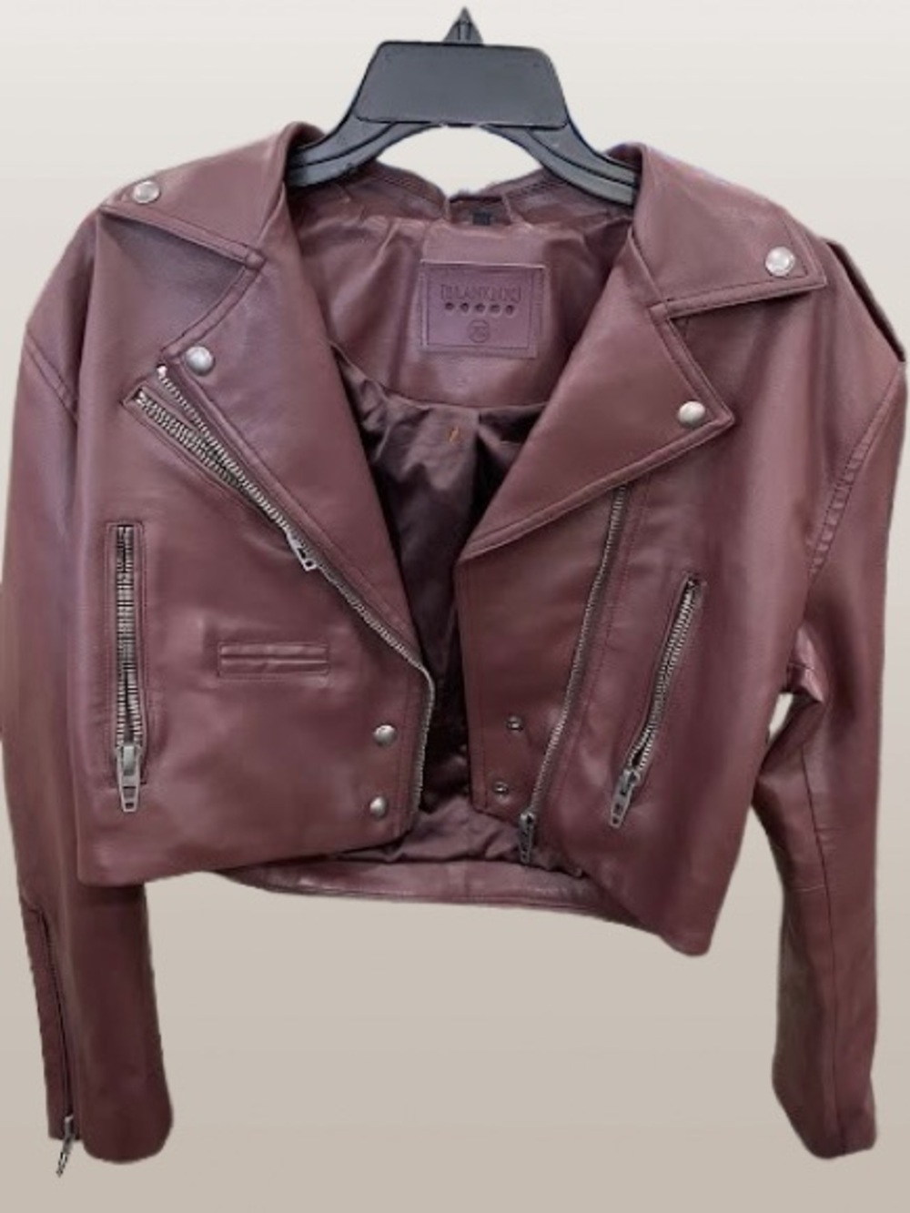 Blank NYC Cropped Wine Leather Moto Jacket